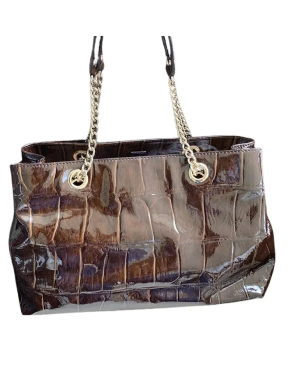 Kate Spade Knightsbridge Helena Handbag. Brown Croc Patent Leather